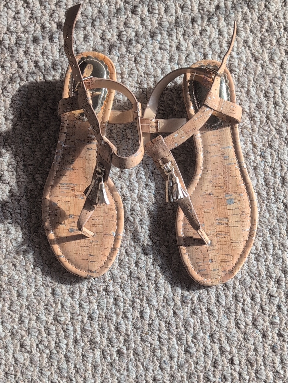 Crown And IVY Cork-Textured T-Strap Sandals in Light Brown